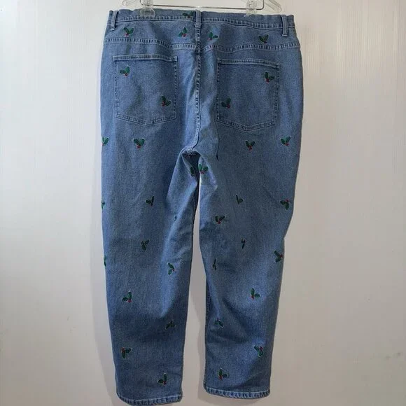 Vintage Quaker Factory Jeans Sz 24W Women’s Cherry Embroidery Print High Rise - Picture 2 of 15